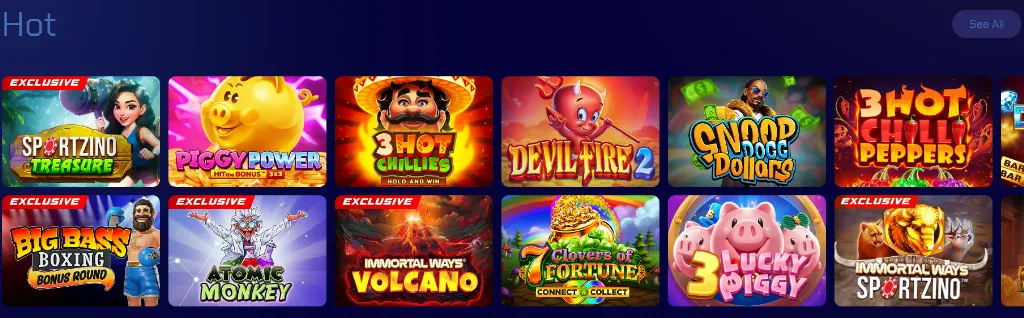 sportzino slot selection