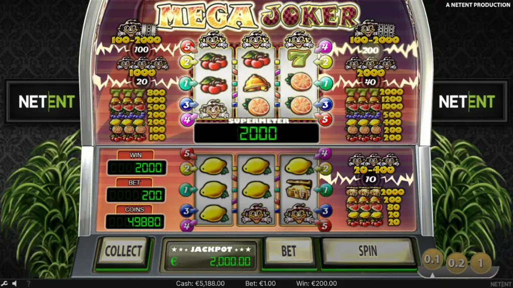 Mega Joker slot screenshot of a big win