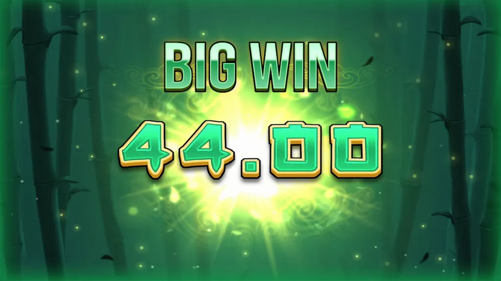 Big Bamboo slot big win screen showing a 44.00 payout with glowing green effects.